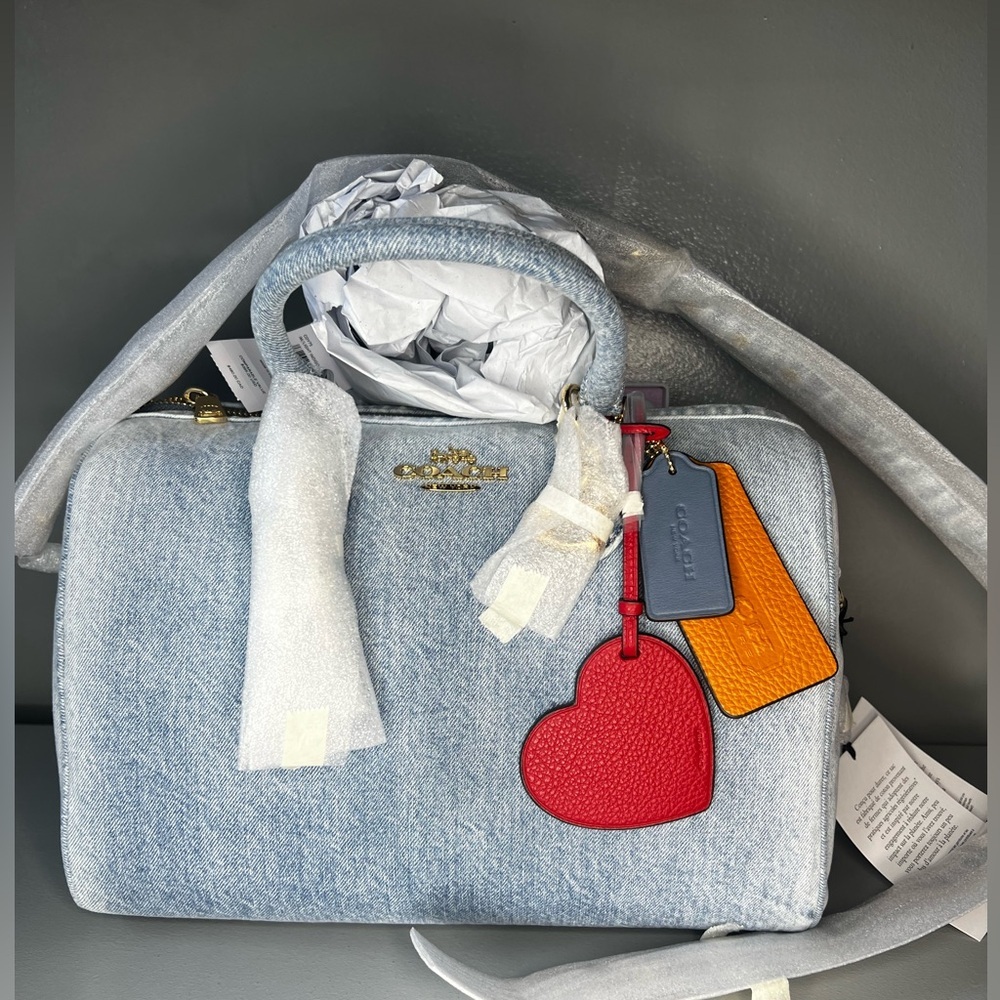 Coach Loved Denim Large Rowan Satchel with Bag Charms